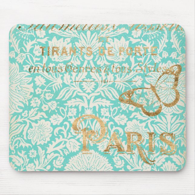 Vintages Paris-Gold-Design mit Schmetterling Mousepad (Vorne)