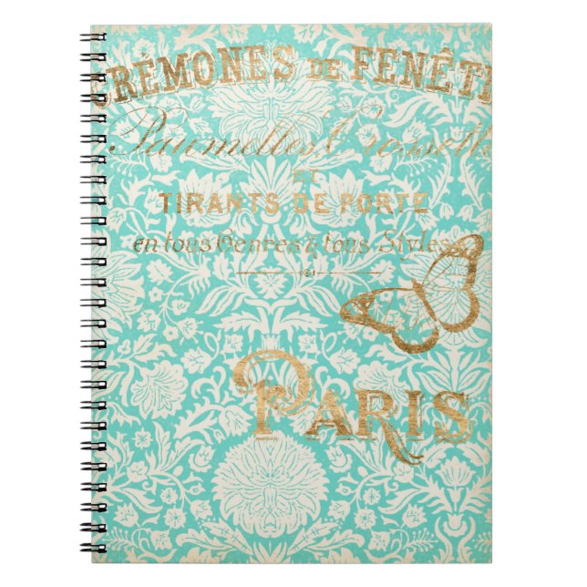 Vintages Paris-Gold-Design mit Schmetterling Notizblock (Vorderseite)