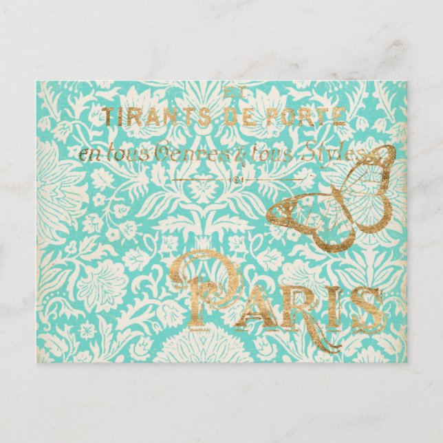 Vintages Paris-Gold-Design mit Schmetterling Postkarte (Vorderseite)