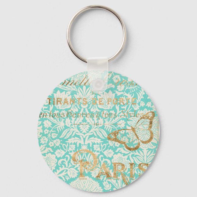 Vintages Paris-Gold-Design mit Schmetterling Schlüsselanhänger (Vorderseite)