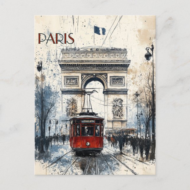 Vintages Paris mit dem Triumphbogen Postkarte (Vorderseite)