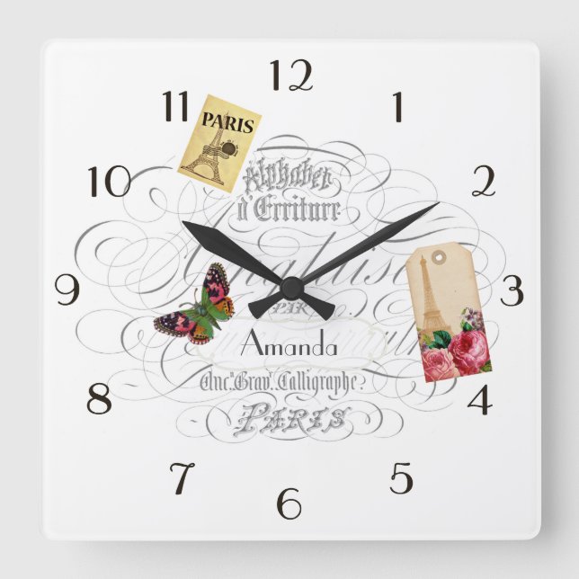 Vintages Paris Personalisiert Quadratische Wanduhr (Vorderseite)