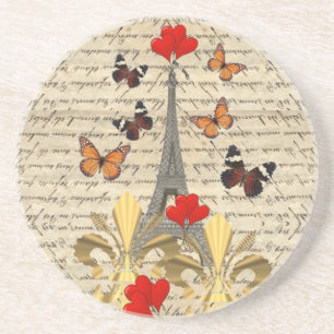 Vintages Paris u. Schmetterlinge Sandstein Untersetzer