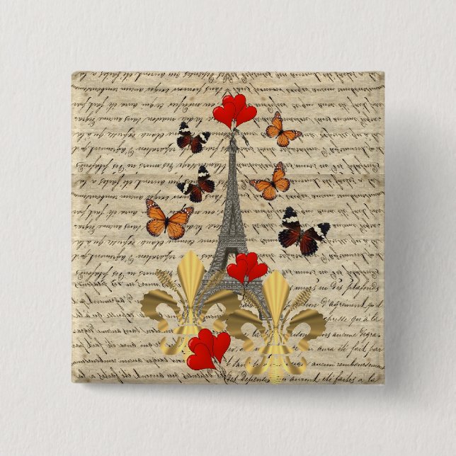 Vintages Paris und Schmetterlinge Button (Vorderseite)