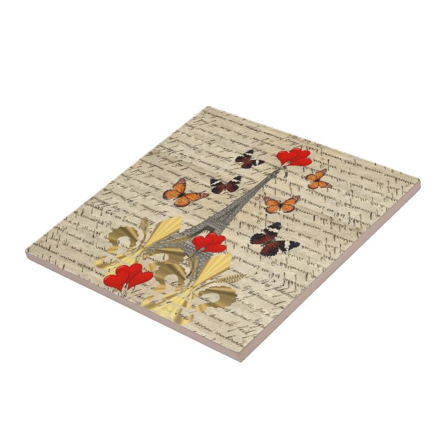Vintages Paris und Schmetterlinge Fliese (Seite)