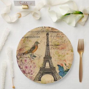 Vintages Pariser Party Botanischer Eiffelturm Pappteller