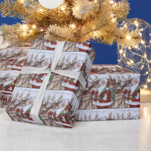 Vintages Party aus Santa und Rentieren Geschenkpapier