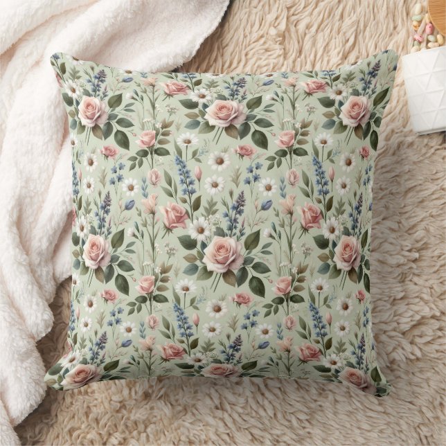 Vintages Pastell-florales botanisches Muster Kissen (Decke)