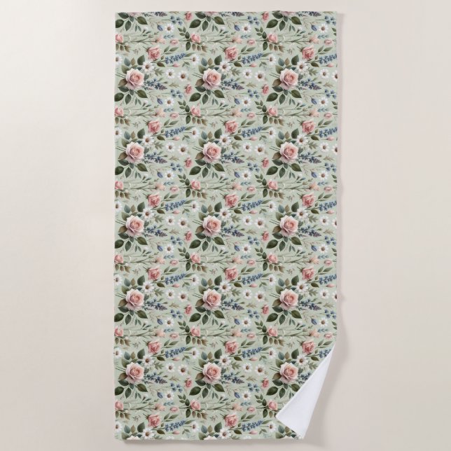 Vintages Pastell-florales botanisches Muster Strandtuch (Vorderseite)