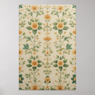 Vintages Pastellgelbes Blumenmuster Poster