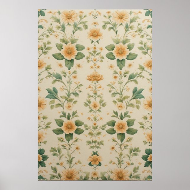 Vintages Pastellgelbes Blumenmuster Poster (Vorne)