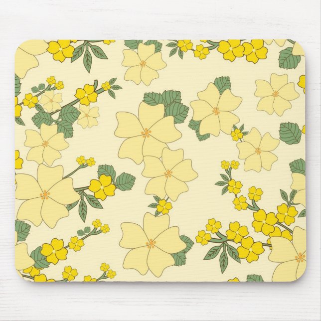 Vintages pastellgelbes Zitronengelb Blumendesign Mousepad (Vorne)