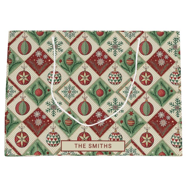 Vintages Patchwork Gewohntes Weihnachtsmuster Große Geschenktüte (Vorderseite)