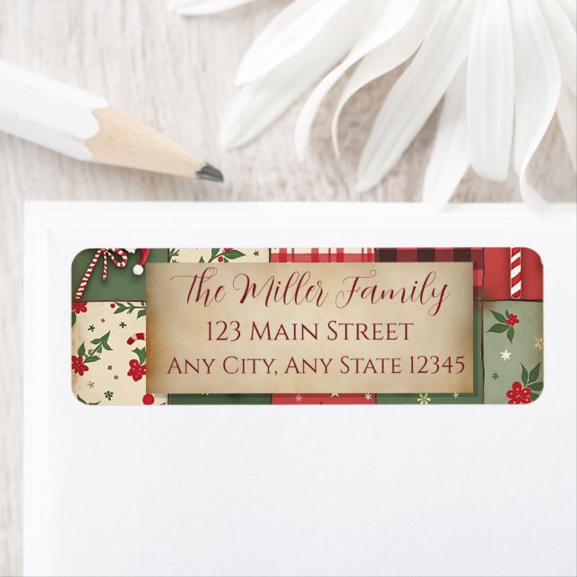 Vintages Patchwork Quilt Christmas Rücksendeadress (Insitu)