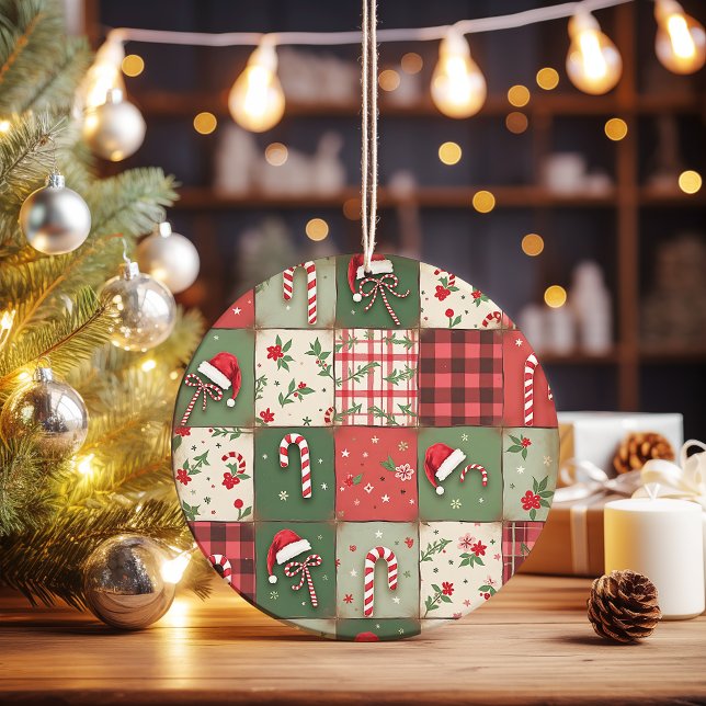 Vintages Patchwork Quilt Weihnachtsgeschenk Keramik Ornament (Von Creator hochgeladen)