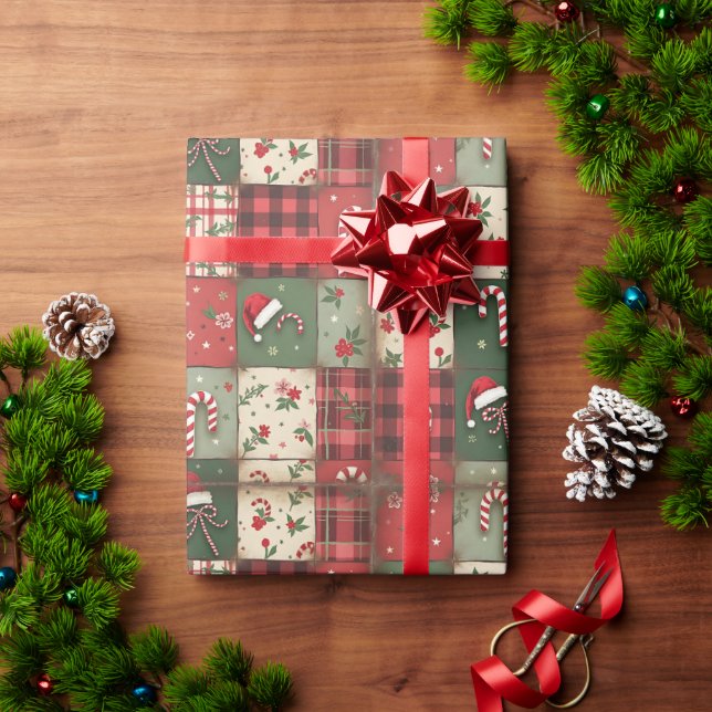 Vintages Patchwork Quilt Weihnachtswrapping Paper Geschenkpapier (Feiertagsgeschenk)