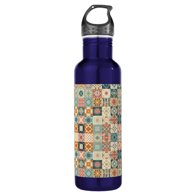Vintages, Patchwork-Stepplook Edelstahlflasche (Vorderseite)