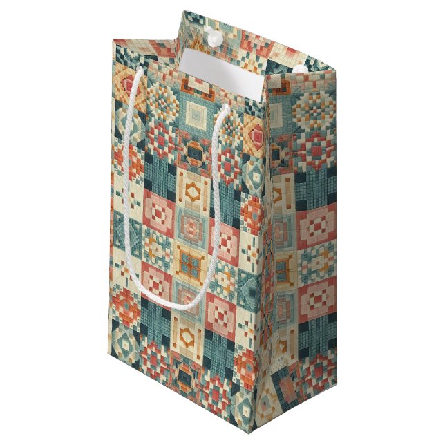 Vintages, Patchwork-Stepplook Kleine Geschenktüte (Vorderseite Schrägansicht)