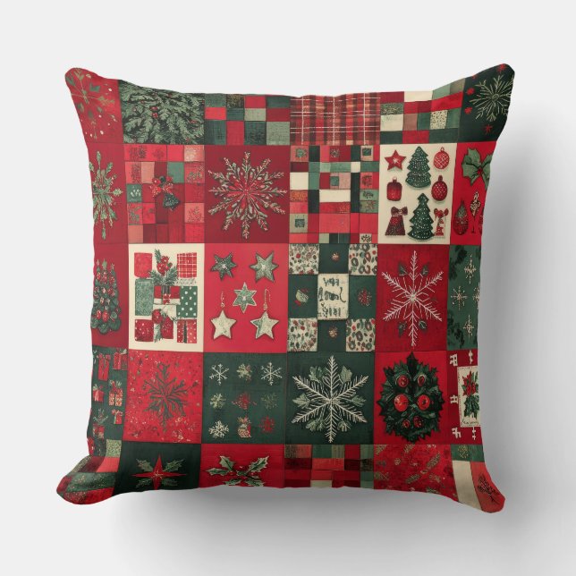 Vintages Patchwork Weihnachtsbaum Kissen (Vorderseite)