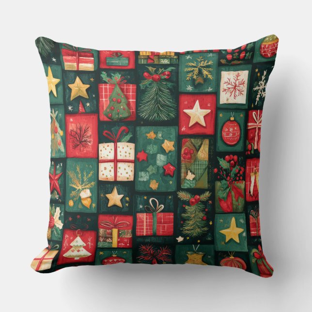 Vintages Patchwork Weihnachtsbaum Kissen (Vorderseite)