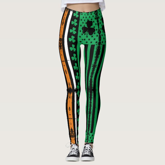 Vintages Patrick Green Irish Flag Clover Kleeblatt Leggings (Vorderseite)