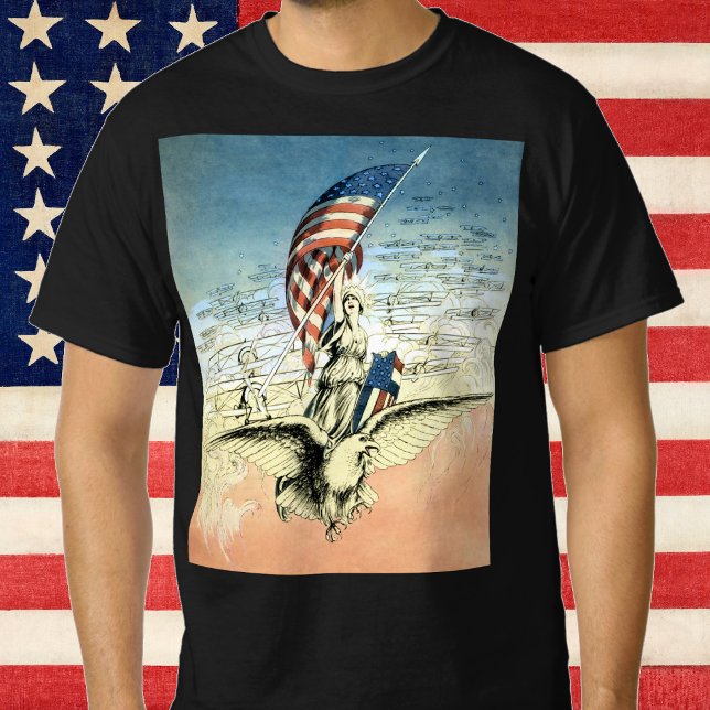 Vintages Patriotikum, Lady, Adler mit amerikanisch T-Shirt (Von Creator hochgeladen)