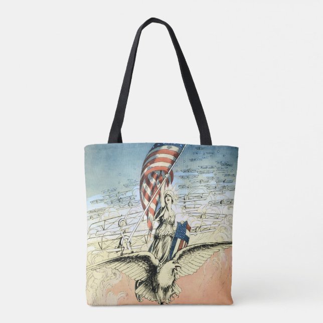 Vintages Patriotikum, Lady, Adler mit amerikanisch Tasche (Rückseite)