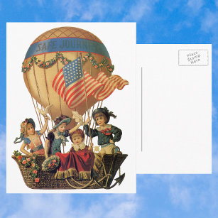 Vintages Patriotisches, Kinder in einem Heißluftba Postkarte
