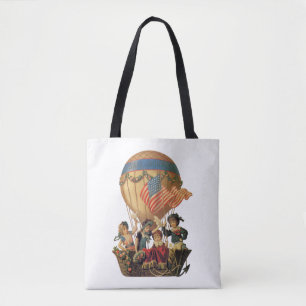 Vintages Patriotisches, Kinder in einem Heißluftba Tasche