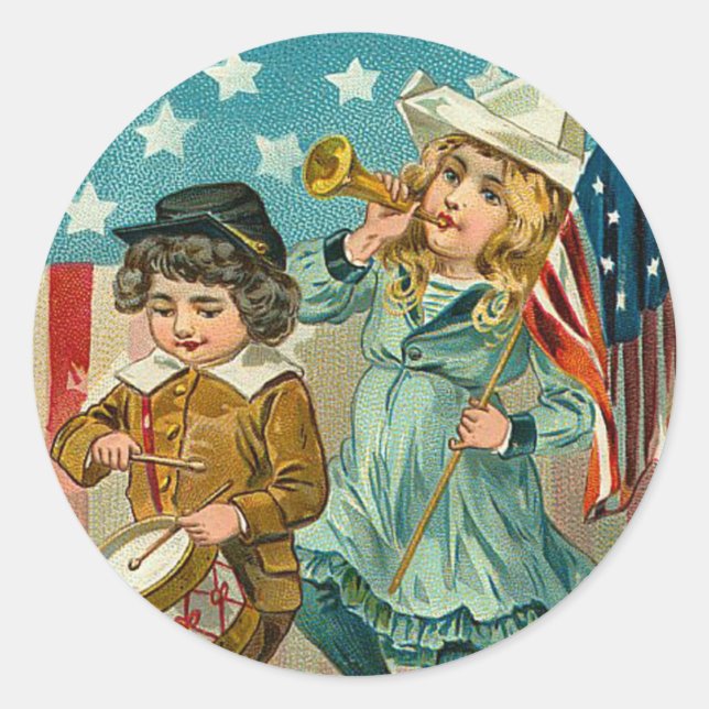 Vintages Patriotisches Mädchen und Boy Sticker (Vorderseite)