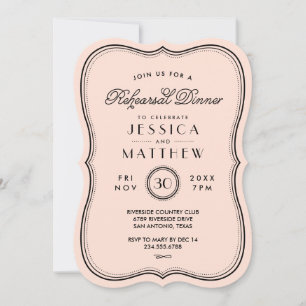 Vintages Peach Art Deco Hochzeit Probe Abendessen Einladung