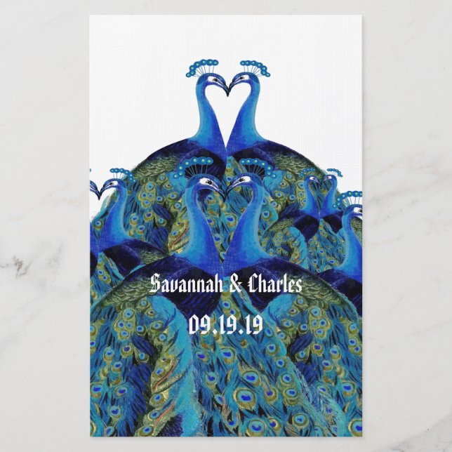 Vintages Peacocks Kissing Mariage papeterie (Devant)