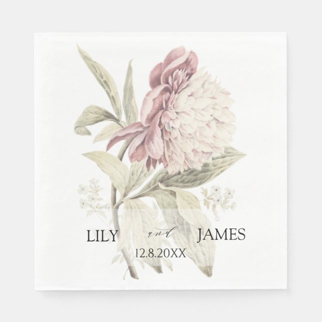 Vintages Peony Botantical Art Wedding Serviette (Vorderseite)