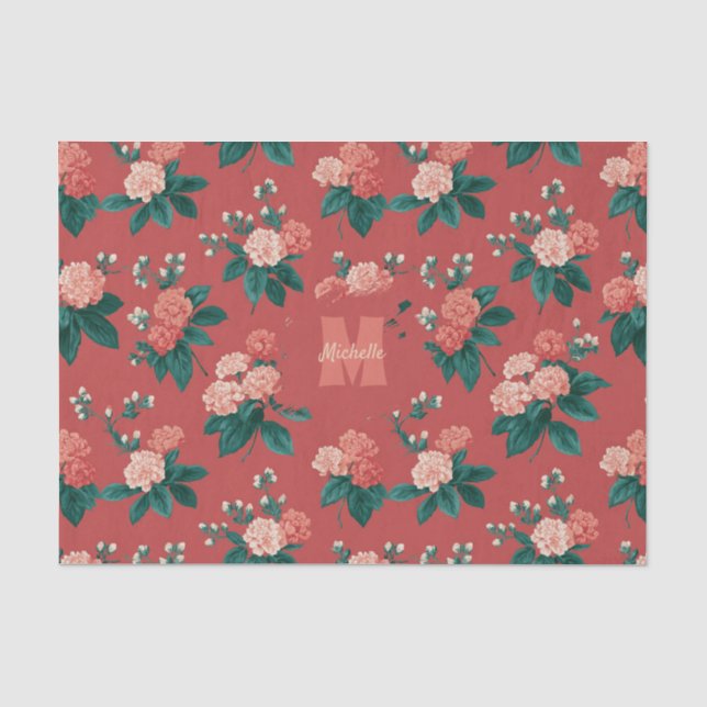Vintages Peony Pattern - Maroon Hintergrund Seidenpapier (Vorderseite)