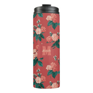 Vintages Peony Pattern - Maroon Hintergrund Thermosbecher