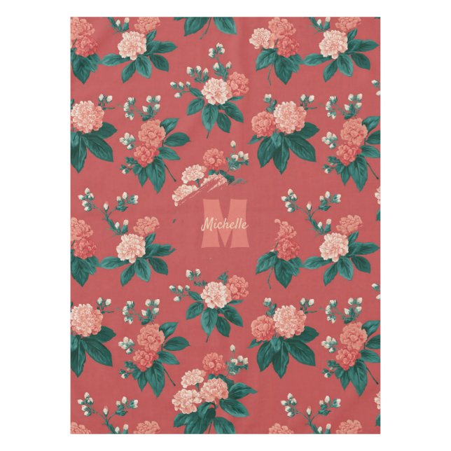 Vintages Peony Pattern - Maroon Hintergrund Tischdecke (Vorderseite)