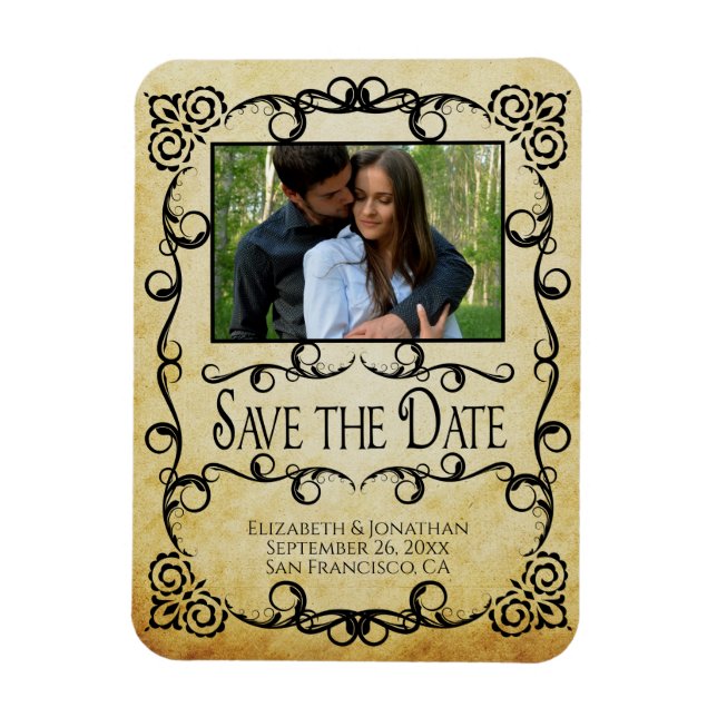 Vintages Pergament Elegante Hochzeit Save the Date Magnet (Vertikal)