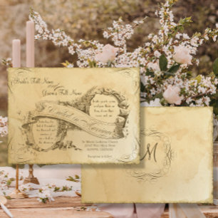 Vintages Pergament Elegantes Script Hochzeit Einladung