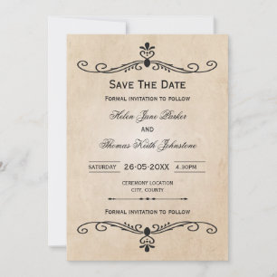 Vintages Pergament Save the Date Hochzeitskarte