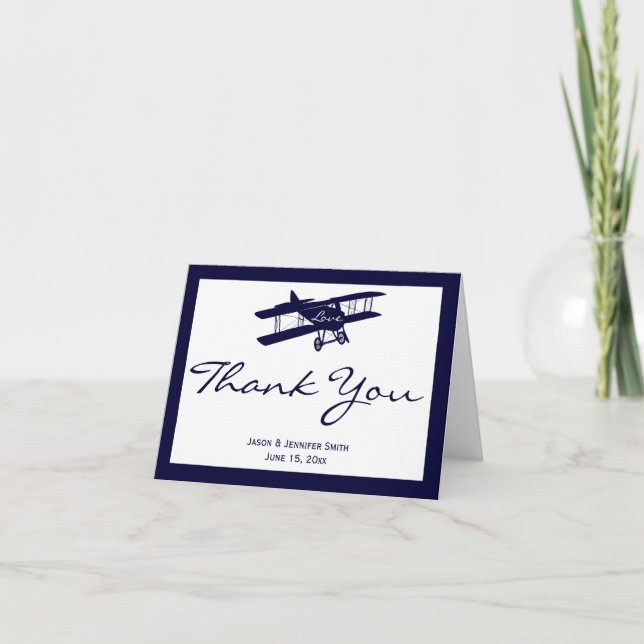 Vintages Personalisiertes Hochzeitflugzeug Dankeskarte (Vorderseite)