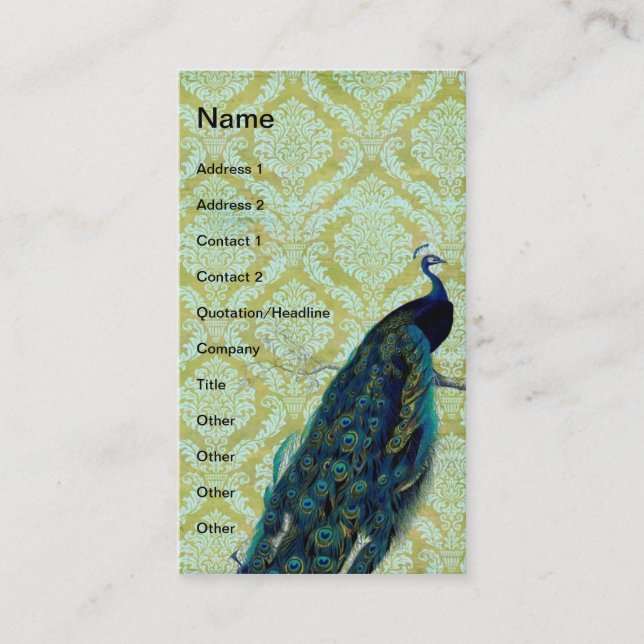 Vintages Pfau auf Damaskepmuster Visitenkarte (Vorderseite)