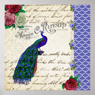 Vintages Pfau-Collagenkunstplakat Poster