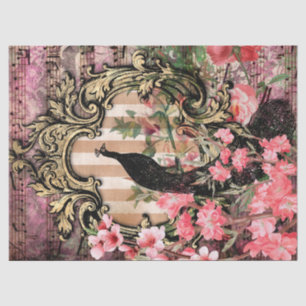 Vintages Pfau mit Frame Pink Floral Decouver Seidenpapier
