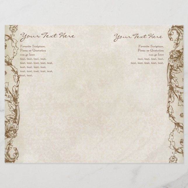 Vintages Pfau- und Etching-Hochzeitsprogramm Räume (Vorderseite)