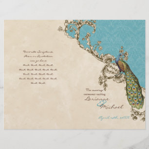 Vintages Pfau- und Etchings-Hochzeitsprogramm