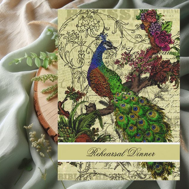 Vintages Pfauenfest Probe Abendessen Einladung (Von Creator hochgeladen)