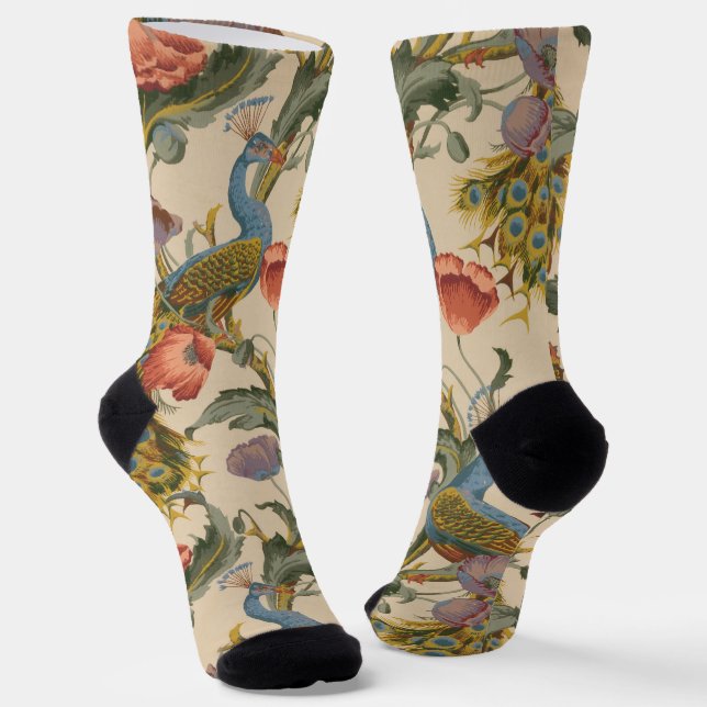 Vintages Pfauenmuster Farbenfrohe Kunst Socken (Gewinkelt)