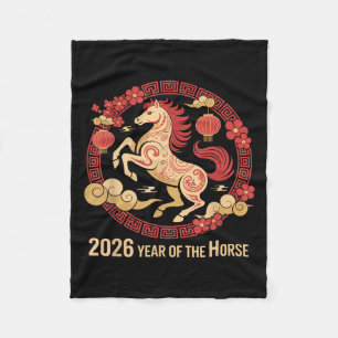 Vintages Pferd 2026 Zodiakisches chinesisches Neuj Fleecedecke
