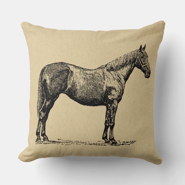 Vintages Pferd Kunst, Illustriert Reiten Kissen (Vorderseite)