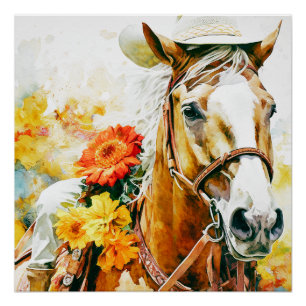 Vintages Pferd mit Cowgirl Poster